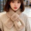 Women Faux Rabbit Fur Scarf Winter Thicken Plush Warm Cross Neck Collar Scarves Korean Girl Windproof Furry Snood Neckerchief