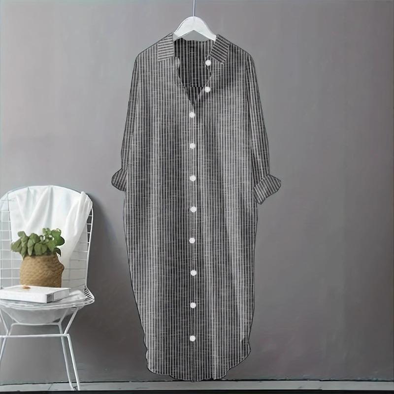 

Retro Loose Cotton and Linen Striped Shirt Women s Mid-length Jacket Shirt Skirt XS чорний