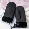 Unisex Autumn/Winter Neck-Hanging Windproof Cycling Mittens, Faux Suede Plush, Warm, Cross-Stitched, Christmas Gloves.