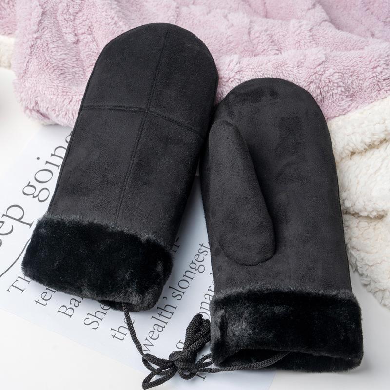 Unisex Autumn/Winter Neck-Hanging Windproof Cycling Mittens, Faux Suede Plush, Warm, Cross-Stitched, Christmas Gloves.