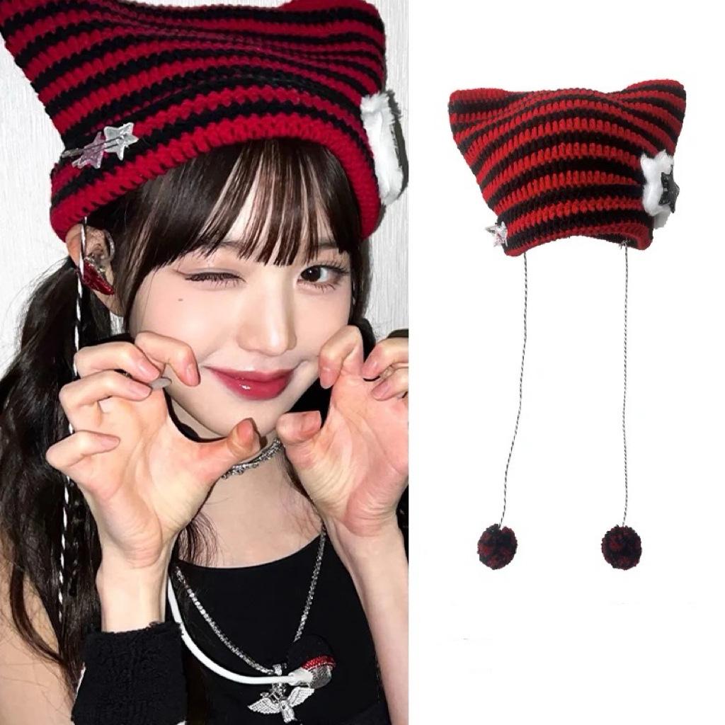 Japanese Style Cute Star Cat Wool Knit Hat - Warm & Versatile for Autumn/Winter
