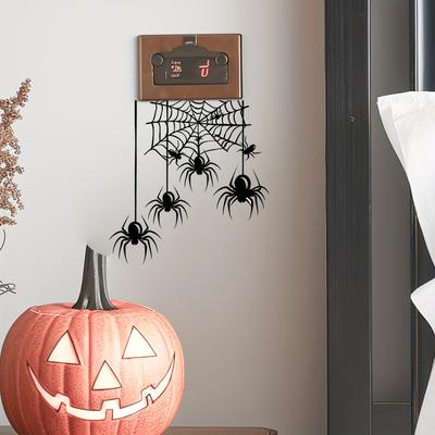 1/3pcs Halloween Black Spider Web Wall Sticker - Self-Adhesive Matte Finish Animal Print Decal for Walls Switch Plates Decorats
