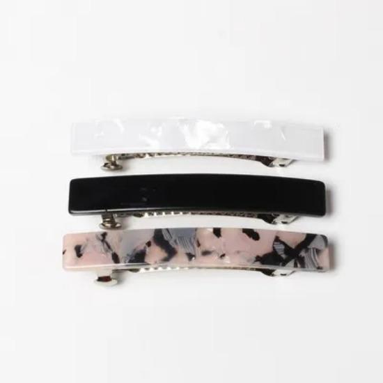 Set med tre grundläggande akrylhårklämmor Rosa pärlemor och svarta ytor Små hårklämmor för kvinnor Håraccessoarer Danrrsh