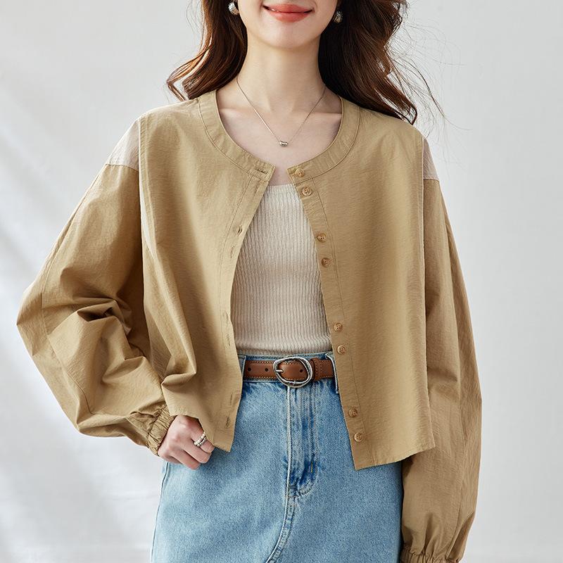 Round Neck Top for Women Long Sleeve Spring Latest Short Top Small Korean Leisure Top M