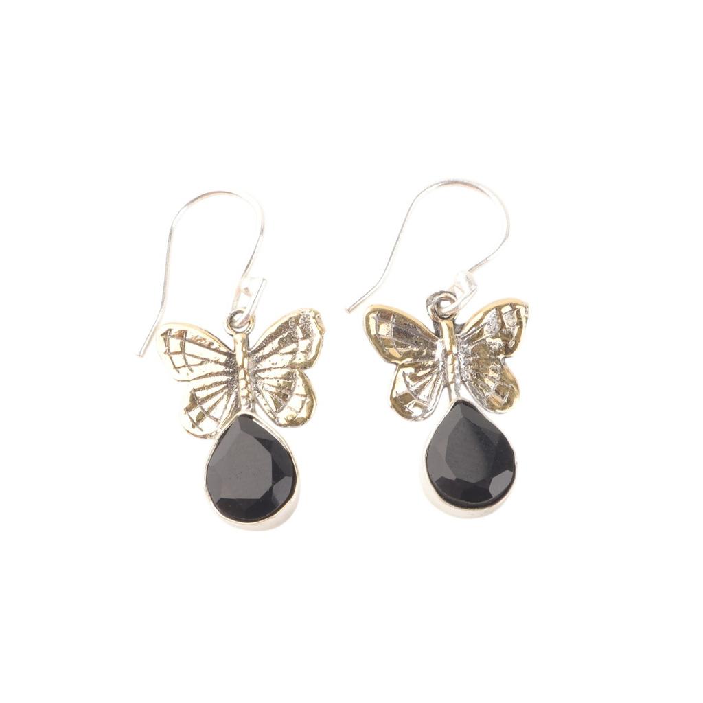 Black Onyx Gemstone 925 Sterling Silver Jewelry Handcrafted Girls Earrings 1.3" EE-155-15