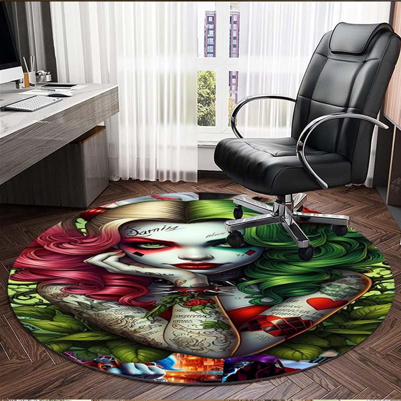 Harley Quinn Joker Print Round Rug, Washable Floor Carpet, For Entryway Dorm Laundry Room Office Study, Home Decor Birthday Christmas Gift