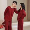 Tencel Cotton Red Wedding Pajamas for Couples: Year of the Rat Festive Long Sleeve Pullover Set for Spring and Autumn