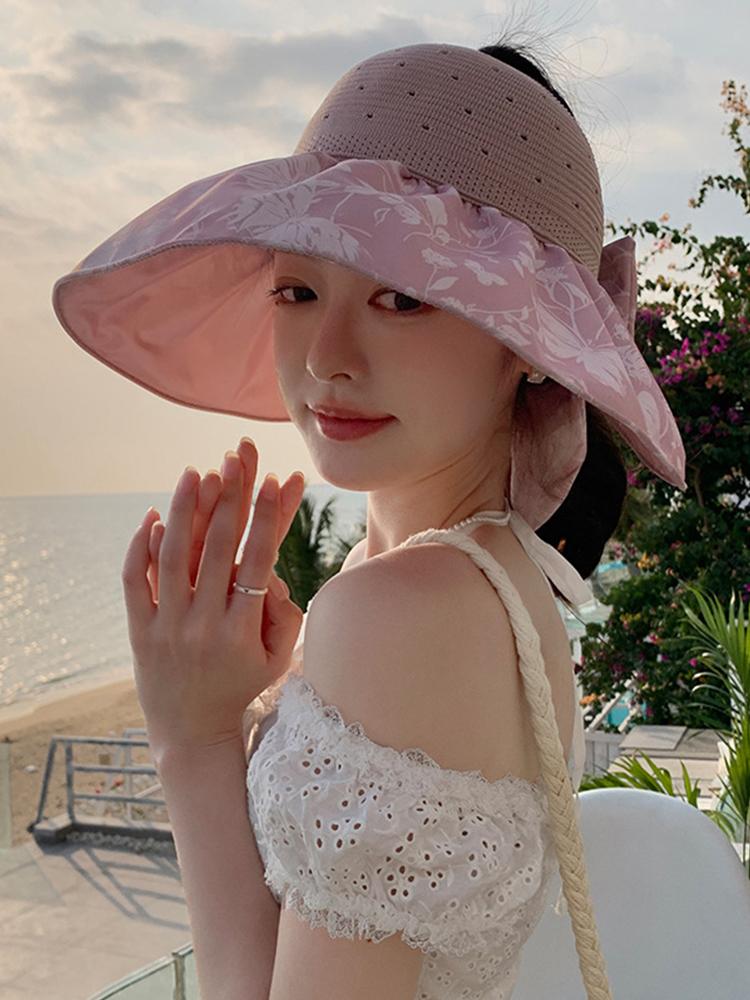 Mode Femmes Été Oversize Haut Vide Protection Solaire Extérieure Pare-Soleil Sauvage Voyage Plage Pliable Chapeau de Soleil à Large Bord Casquette Visière
