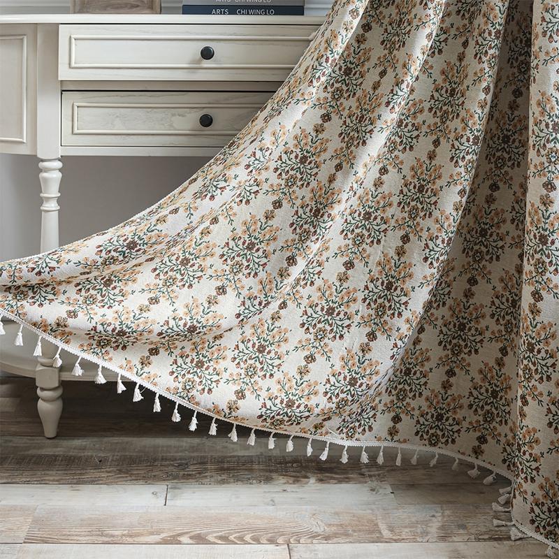 

American Style Country Home Life Curtain Geometric Jacquard Fringe Semi-blackout Bedroom Balcony Living Room Decorative Valance W150 x H160cm&Threading Rod