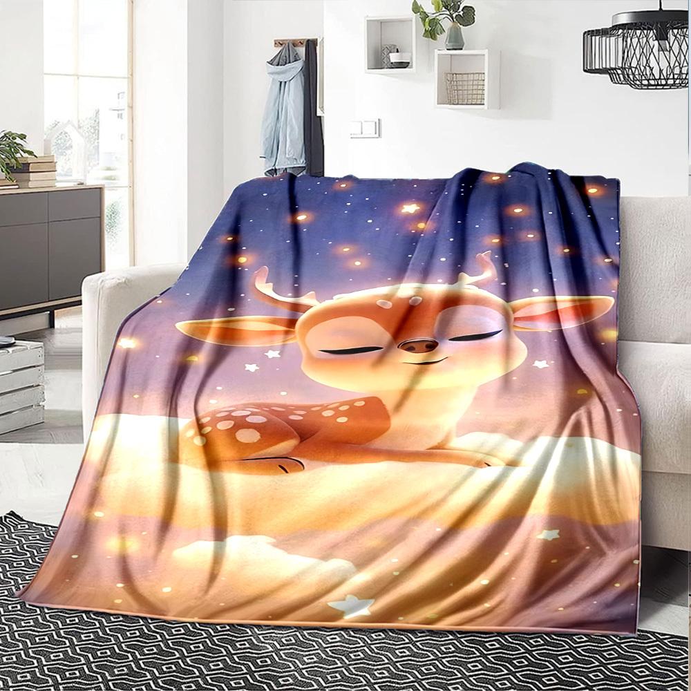 1pc Deer Name Blanket Lightweight Flannel Throw for Sofa Bed Travel Camping Livingroom Office Couch Chair