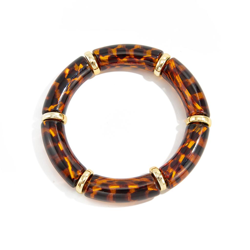 Modischer Stil Verschmierter Harz-Ellenbogen-Elastikarmband, Design-Sinn Leopardenmuster Bambusarmband Armband