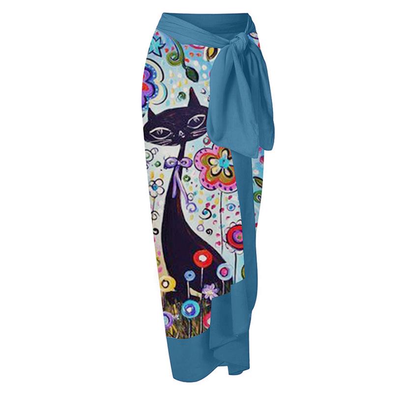 

Женская юбка миди с праздничным принтом, пляжное платье с завязками One Size синий