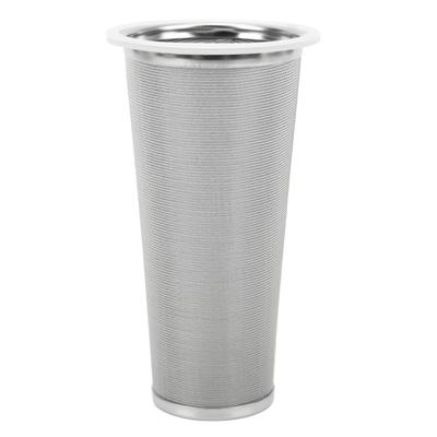 Filtru de cafea pentru preparare la rece din oțel inoxidabil 304, plasă de con, cu infuzor de cafea cu cerc de cauciuc alb