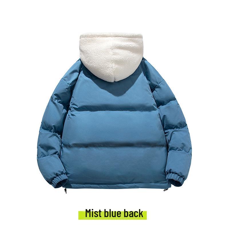 Men's Winter Lambswool Hooded Faux Two-Piece Coat - Thick Plus Velvet Cotton Couple Jacket