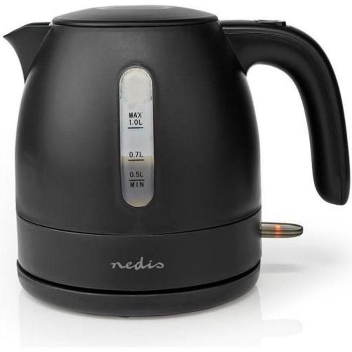 Bouilloire électrique Nedis - 1.0 L - Noir - Rotatif à 360 degrés - Élément chauffant dissimulé