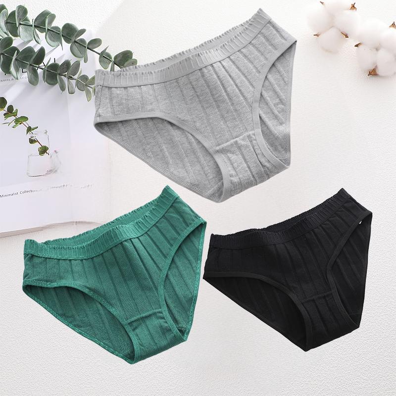 3PCS/SEt Womens Basic Low Waist Underwear Striped Cotton Bikini Panties Breathable Daily Wear Soft Comfort Multi Color Lingerie