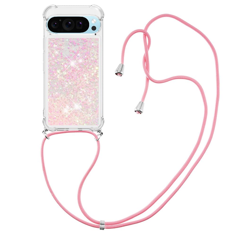 

For Google Pixel 10 Pro/Google Pixel 10 TPU Case Quicksand Phone Cover with Lanyard Pink/Pentagrams
