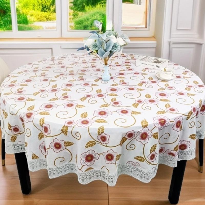 Large Round Dining Table Cloth Waterproof, Oil-Proof And Anti-Scalding Leave-In Coffee Table Tablecloth Household Living Room Hotel Thickened