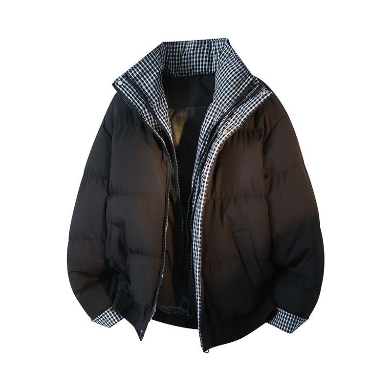 Unisex Winter Plaid Double-Layer Stand Collar Jacket