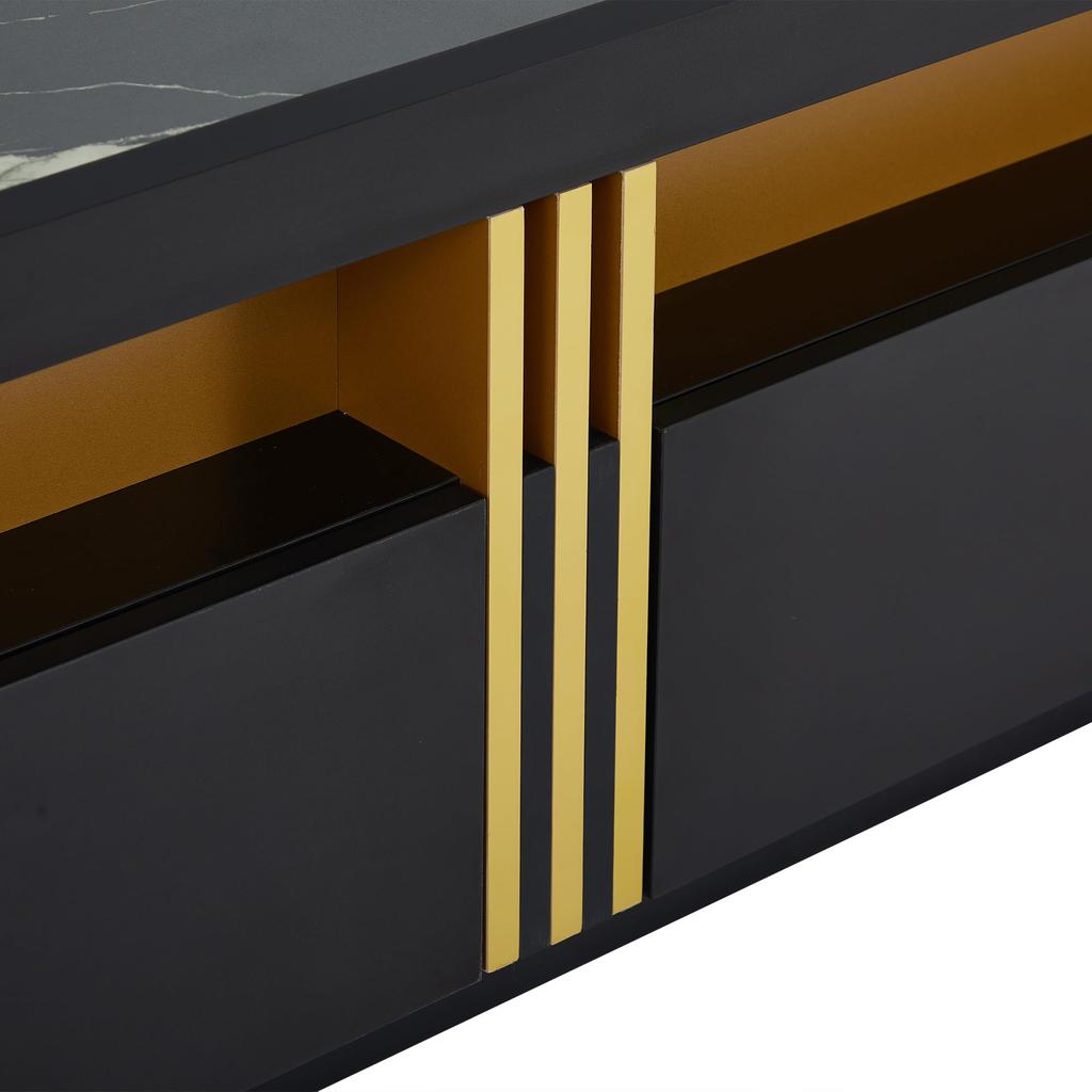 TV-Schrank TV Board drei Schublade, TV-ständer Fernseher bis zu 90 Zoll, Fernsehtisch Wohnzimmer, Esszimmer, Schlafzimmer, Ink. 200cm, Schwarz