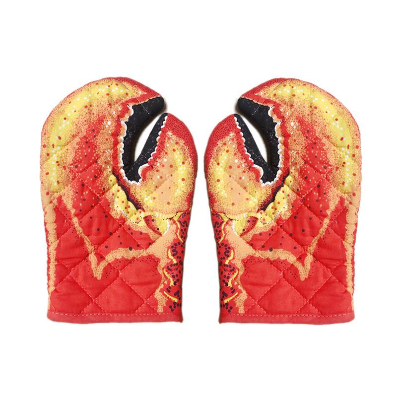 3D Crab / Fish Shape Thickening Cotton Oven Gloves Heatproof Mitten Kitchen Cooking Microwave Oven Mitt Insulated Non-slip Glove