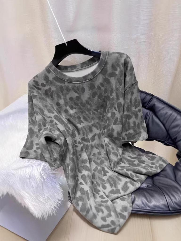 Leopard Print Loose Korean Style Short Sleeve Women's Top