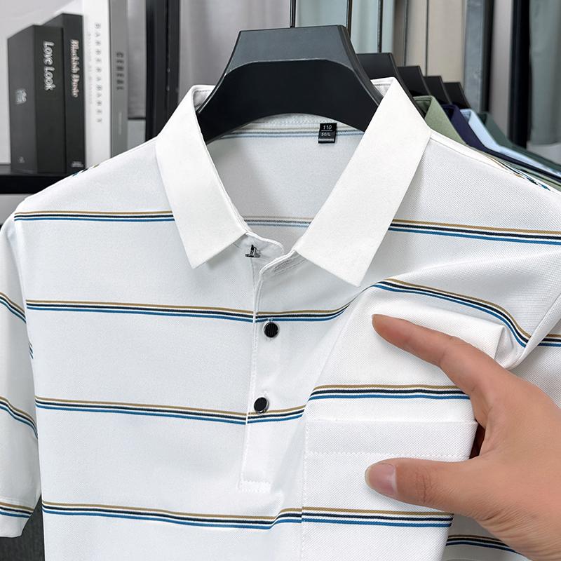 Originalqualität Herren Poloshirt Gestreifter Druck Kurzarm Sommer Mode Revers T-Shirt Business Klassisch Lässig Trend Herrenbekleidung