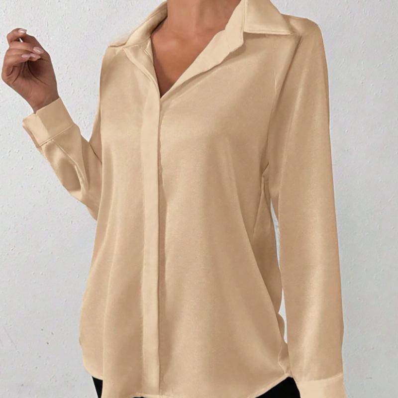 Satin Satin Imitation Silk Long-sleeved Shirt for Women In Spring/Summer 2025