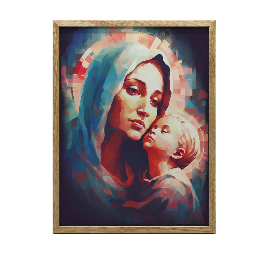 Blue Care: Mary With Baby Jesus Heavenly Protection: Mary With Baby Jesus, 50X70 Cm, Unframed, Premium Canvas On Stretcher