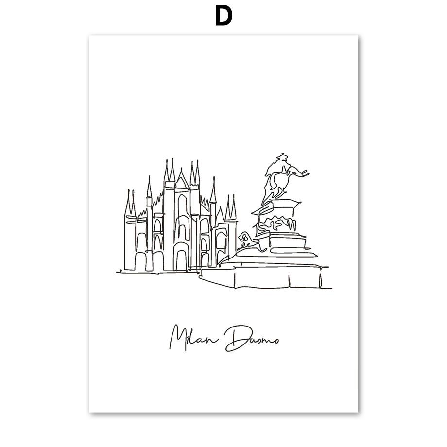 Taj Mahal Statue Of Liberty Milan Cathedral Line Wall Art Prints Canvas Painting Nordic Poster Decor Pictures For Living Room