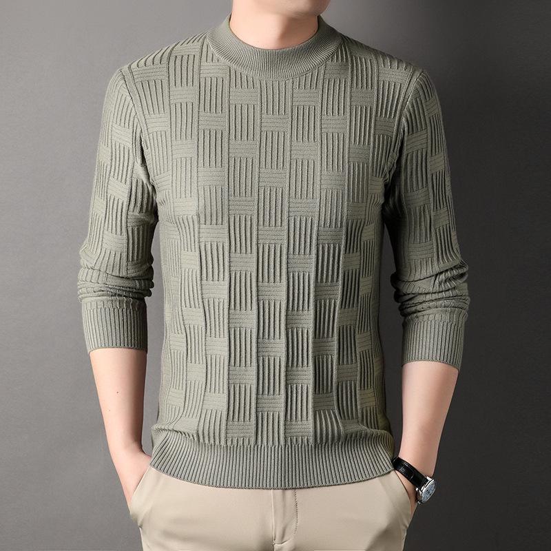 Autumn Round Neck New Men's Jacquard Casual Knitted T-shirt Youth Trend Autumn Clothing High-end Fashion Base