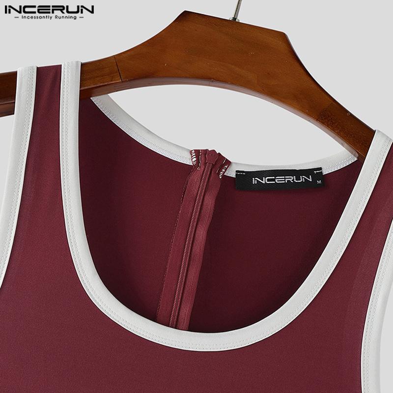 INCERUN Herren U-Ausschnitt Ärmellos Nähte Rückenreißverschluss Tanks Jumpsuits Bodys Unterwäsche