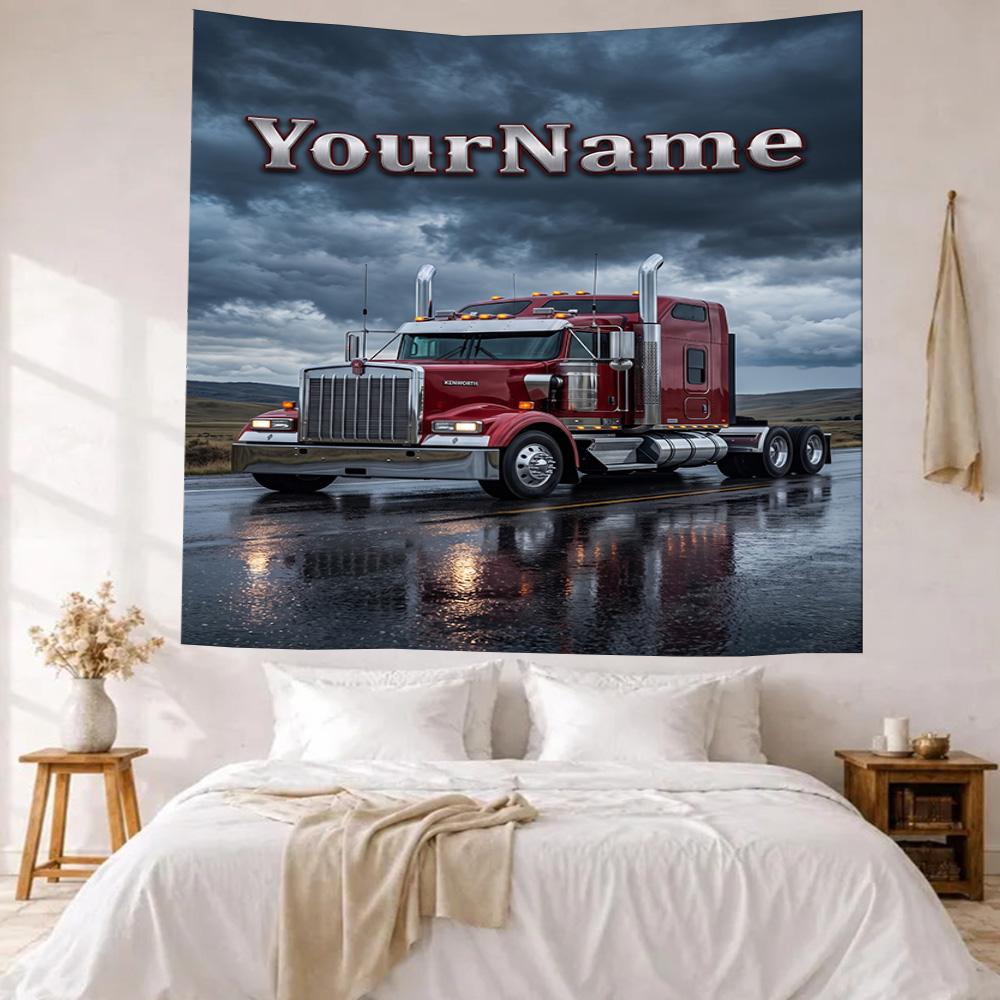 Peterbilt Heavy Trucks Custom Your Name Wall Decor Tapestry Art For Pet Memorial Birthdaywedding Party Backdrop Family Gift