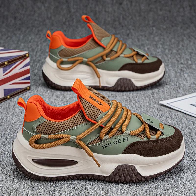 Fashion Chunky Sneaker Plus Size 45 46 47 48 Men Designer Sport Shoes Fashion Casual Leather Fabric Height Increased Flat Platform Shoes