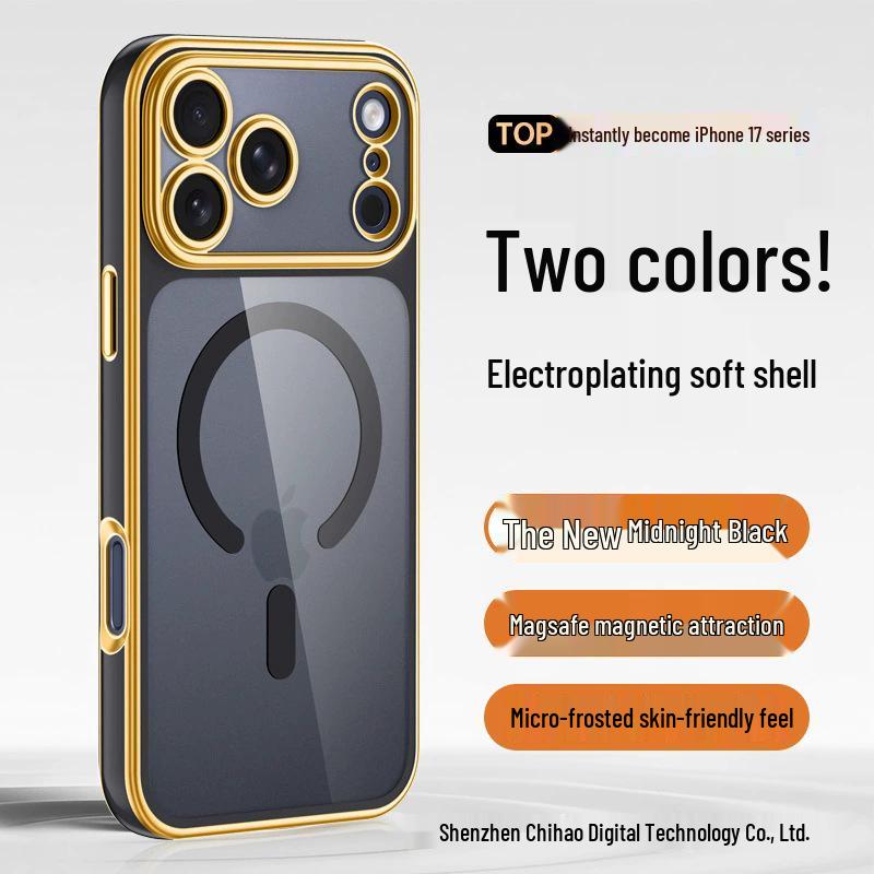 

iPhone 17 Pro Max Transparent Two-tone Electroplated Magnetic Phone Case with Apple 16 Lens Full Coverage, Soft. iPhone 17 Air
