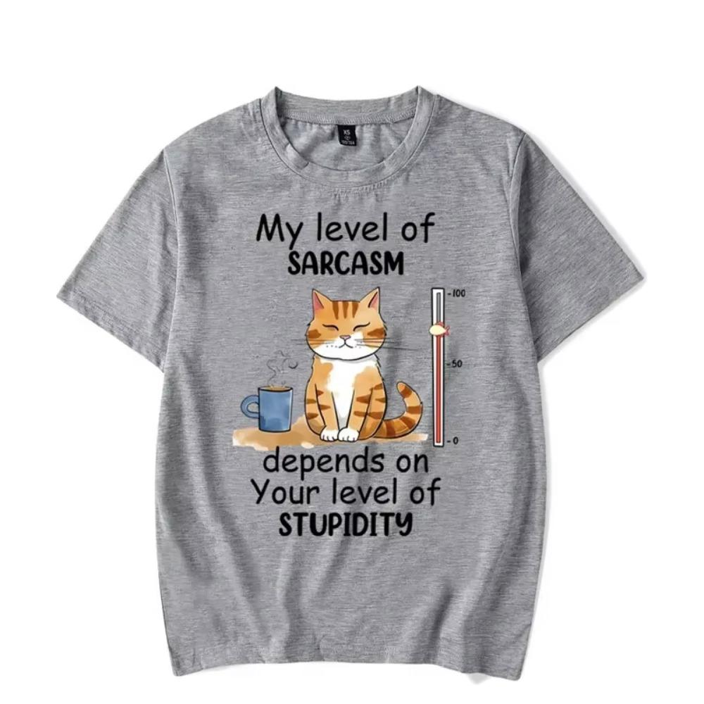 My Level of Sarcasm Depends On Your Level of Stupidity Graphic Tshirt Funny Cat Tshirt Fashion Harajuku T-shirt Men Brand Tees