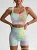 Ribbed seamless fitness wear for women, abstract graded printed camisole vest, tight five-point shorts, training sports set