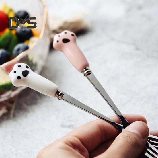 Vidlička na dort s kresleným kočičím drápem, novinka, hladké okraje, keramická rukojeť, vidlička na ovoce, dezerty a nudle