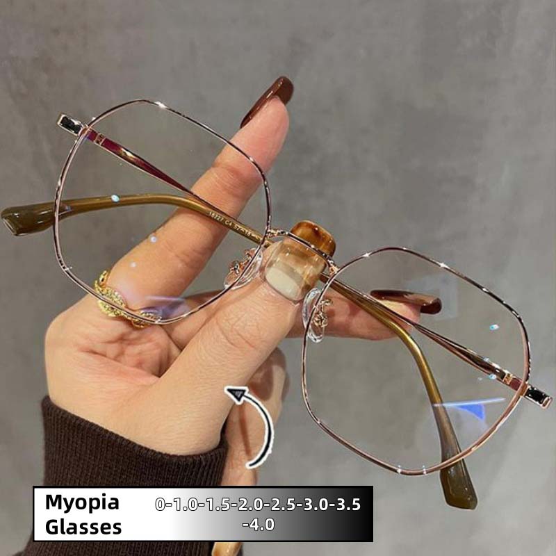 Luxury Polygon Frame Myopia Glasses Unisex Personalized Hd Gentlewoman Fresh Cute Blue Light Blocking Near Sight Eyeglasses