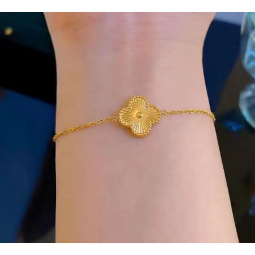 This stylish titanium steel four-leaf clover bracelet is a never-fading elegant bracelet for women