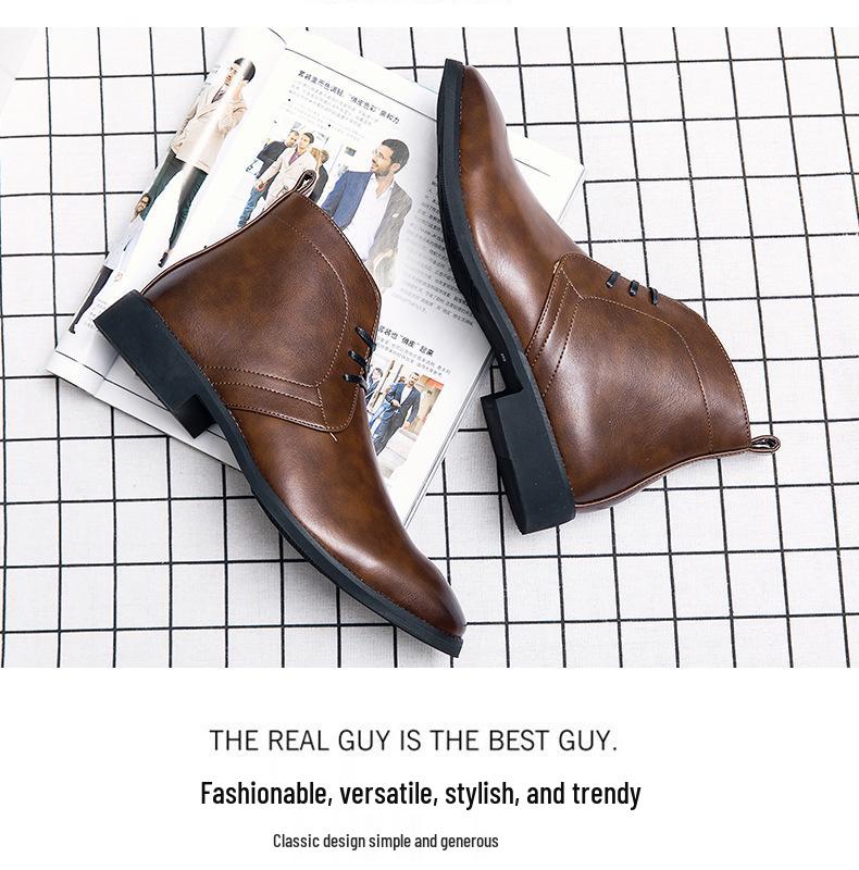 Herren Übergröße Kurzstiefel - Herbst/Winter Britischer Retro Martin Stil, High-Top Business Casual Lederstiefel.