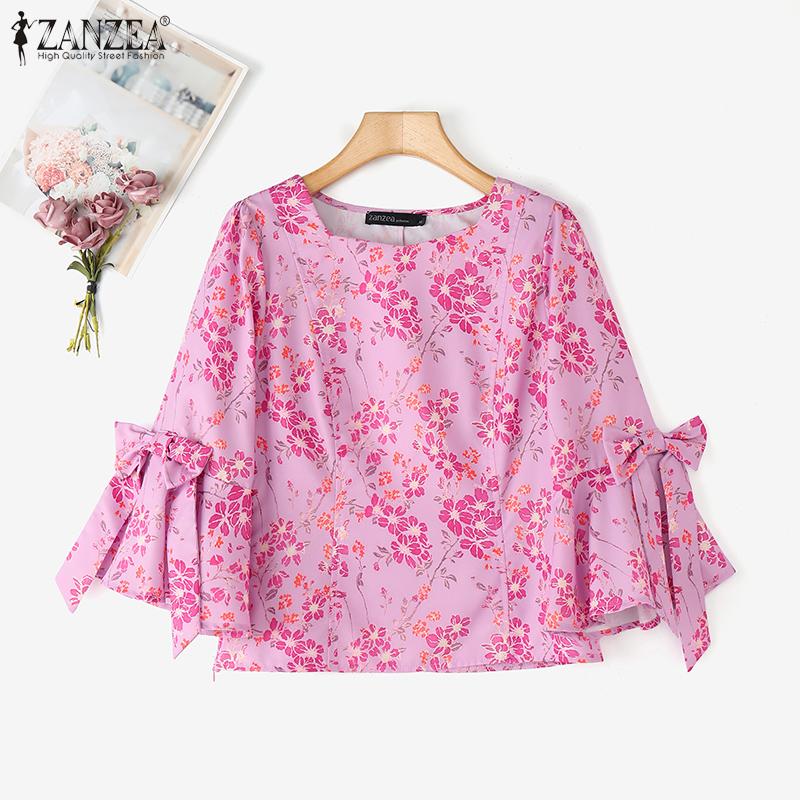 ZANZEA Casual U-Neck 3/4 Flounce Sleeve Floral Printed Blouse