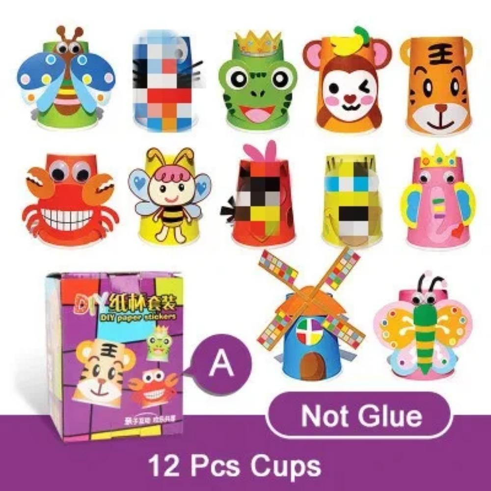 Children Paper Cups Sticker Toy 3D DIY Handmade Material Kit Whole Set Kids Kindergarten Early Childhood Education Toys TMZ