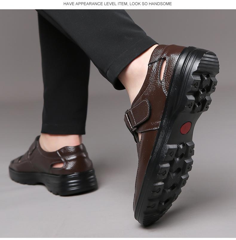 Prince Casual Genuine Leather Sandals for Men - Breathable, Non-Slip, Large Size 48, Ideal for Spring, Autumn, Summer Work.