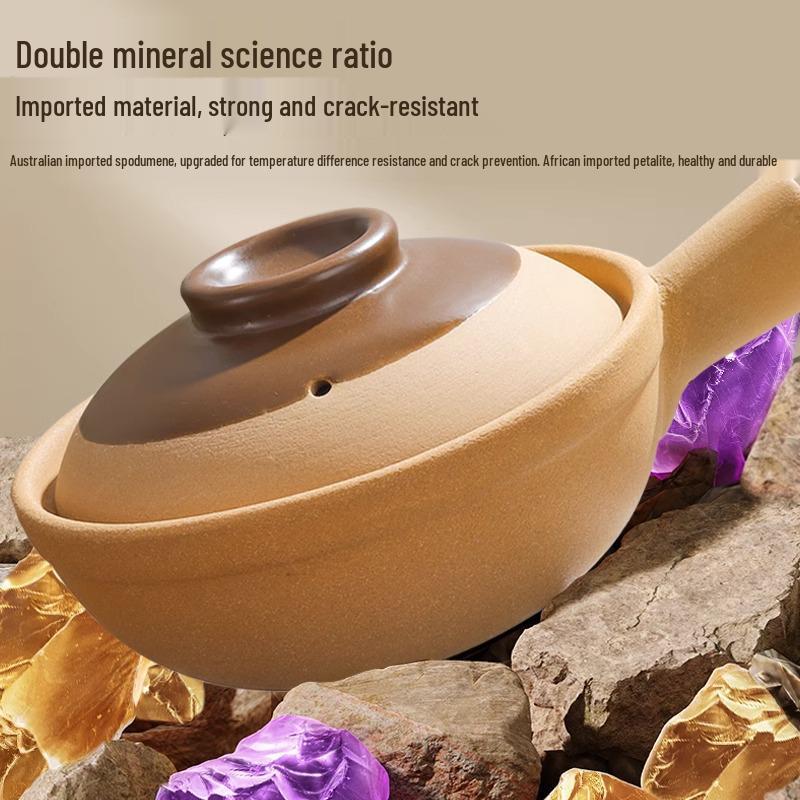 Unglazed, High-temperature, Single-handle Clay Pot for Claypot Rice; Dry-heat Resistant, Perfect for Home or Commercial Use.