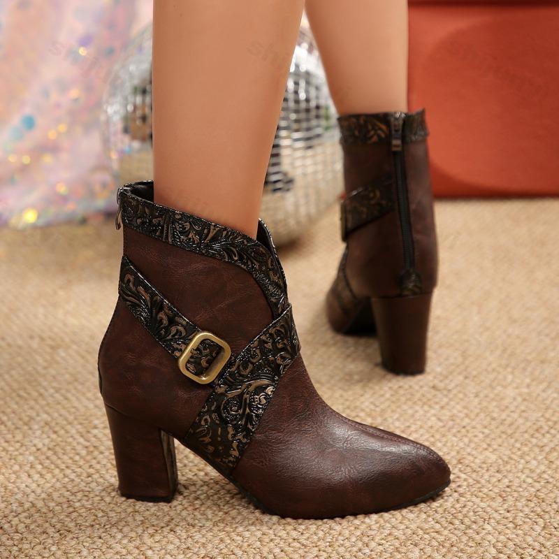 Damen Mode Schnalle Dekorative Kurze Stiefel 2026 Frühling Herbst Outdoor Bequem Mode Stiefel mit Hohem Absatz Zapatos De Mujer