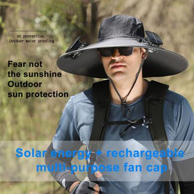 Wide Brim Sun Hat with Built-in Solar Fan for Men Women Summer