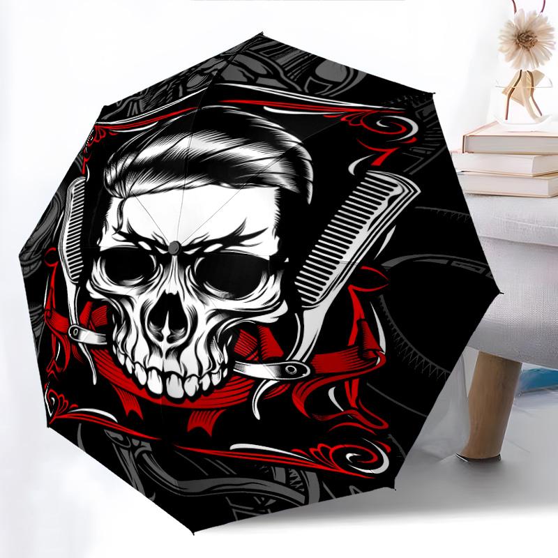 1PC Skull Scissors Artwork Automatic Umbrella - Suitable Travel Outdoor Portable Umbrella Birthday Gift Daily Essentials