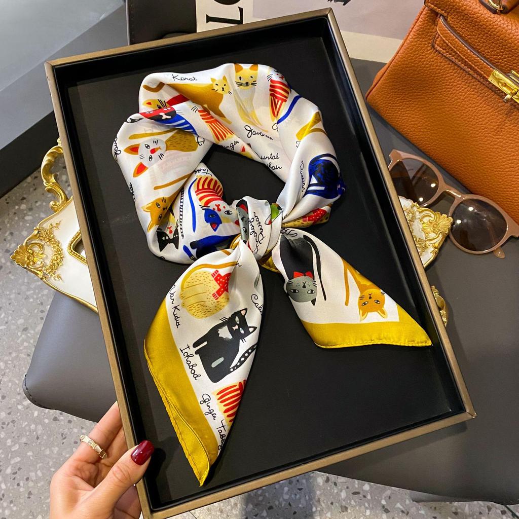 High-End Retro Korean-Style Silk Square Scarf: Versatile Fashion Accessory for Women