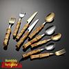 Qianxing Stainless Steel Golden Teaspoons with Bamboo Handles